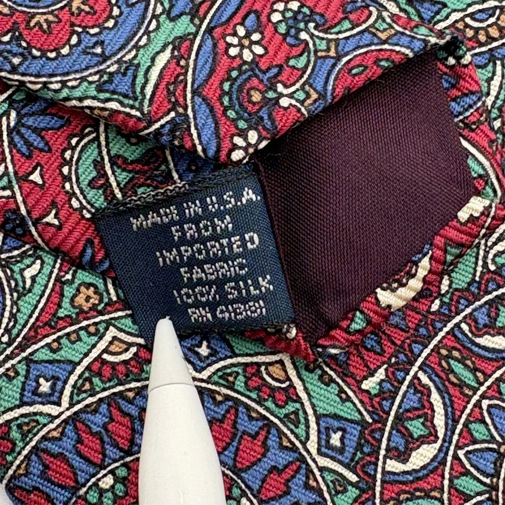 Vintage Polo Ralph Lauren Silk Necktie Mens Red Green Blue Medallion USA 58x3.5‎
